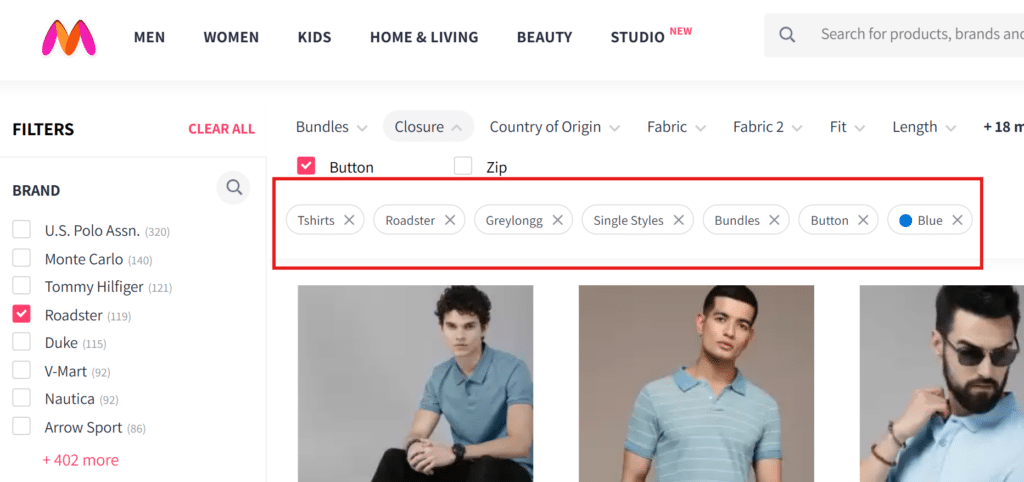 myntra's attribute-based breadcrumb navigation