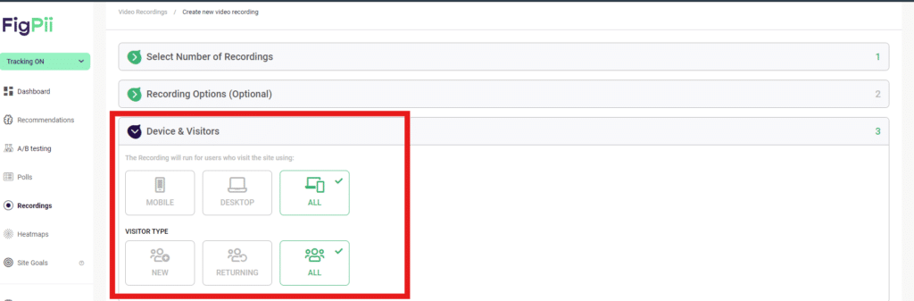 filtersession recordings based on device and visitors