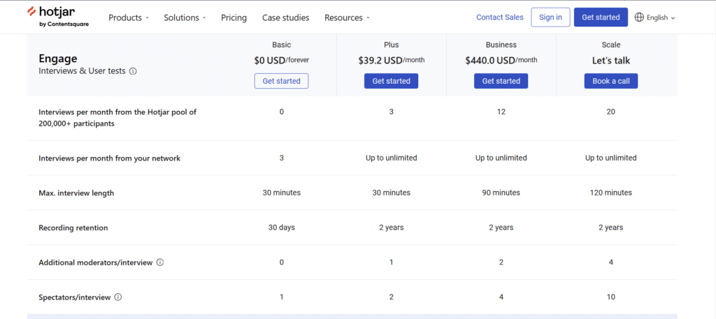 hotjar pricing plans for engage