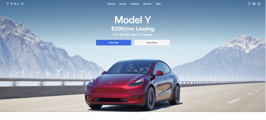 tesla website hero section